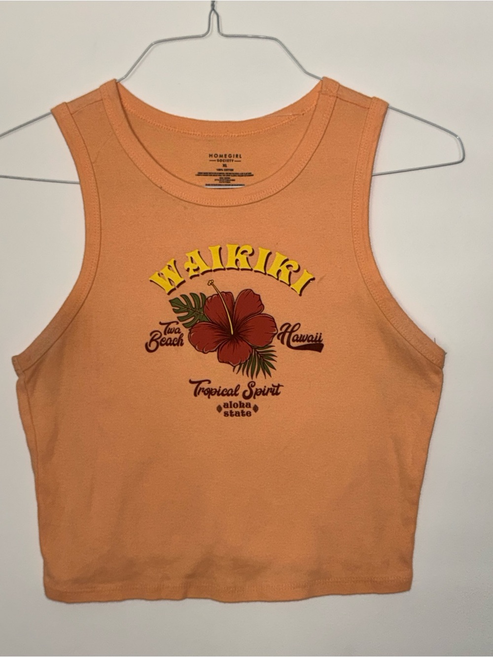 Peach Waikiki Tropical Graphic Crop Tank